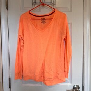Joe Boxer Womens Neon Orange Heathered V-Neck Long Sleeve Top Large Raglan Hem